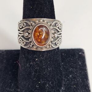 baltic amber vintage 925 scroll details band ring sz 8 cabochone